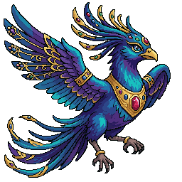 A beautiful pixel art of a fantasy bird