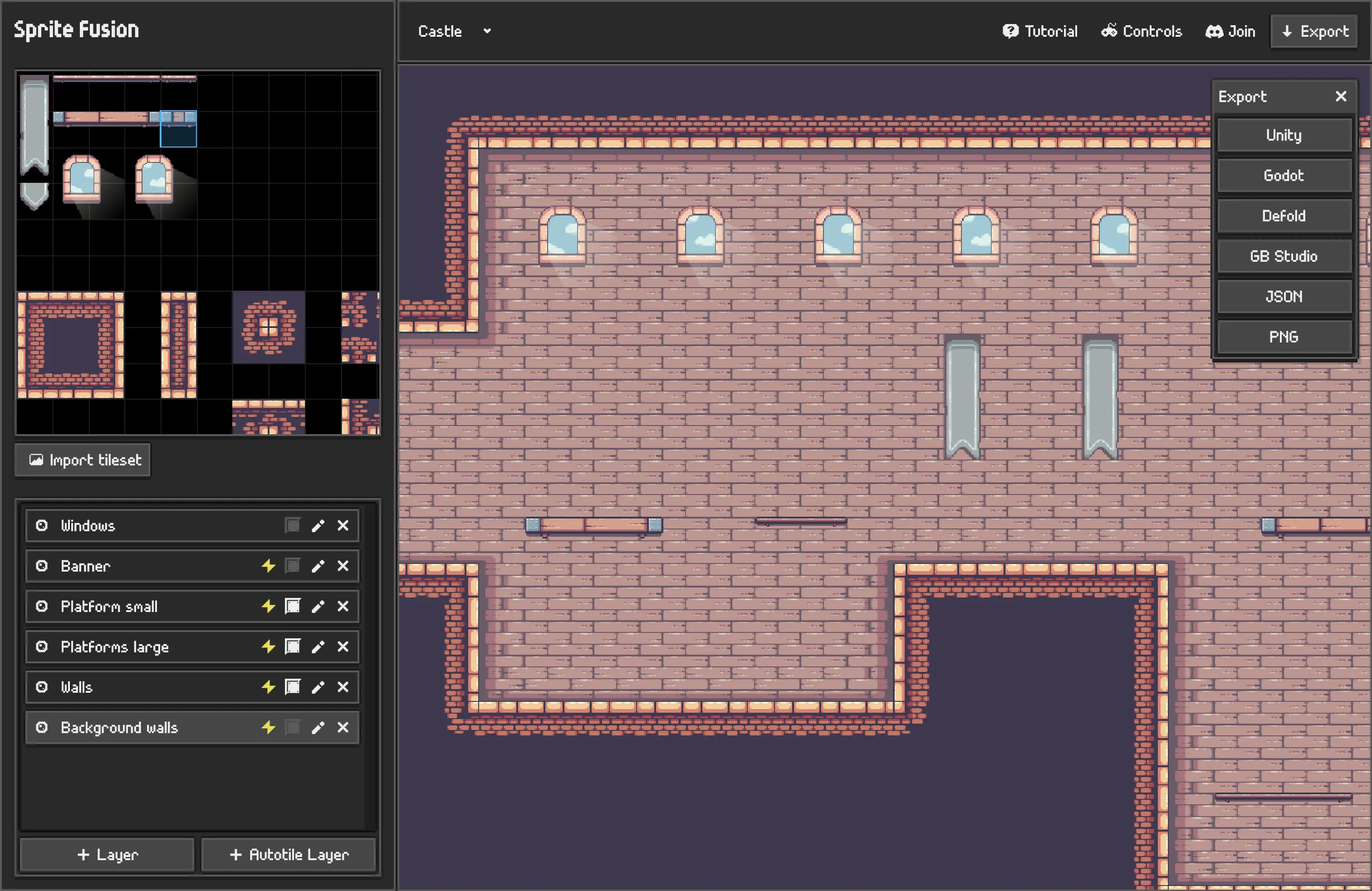 A map made with the Castle Tileset as an example