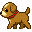 Pixel art dog walking west