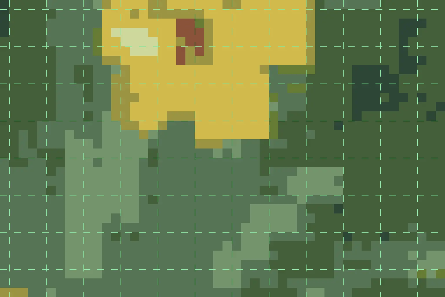 Horizontal and vertical spacing guides over quantized pixel art